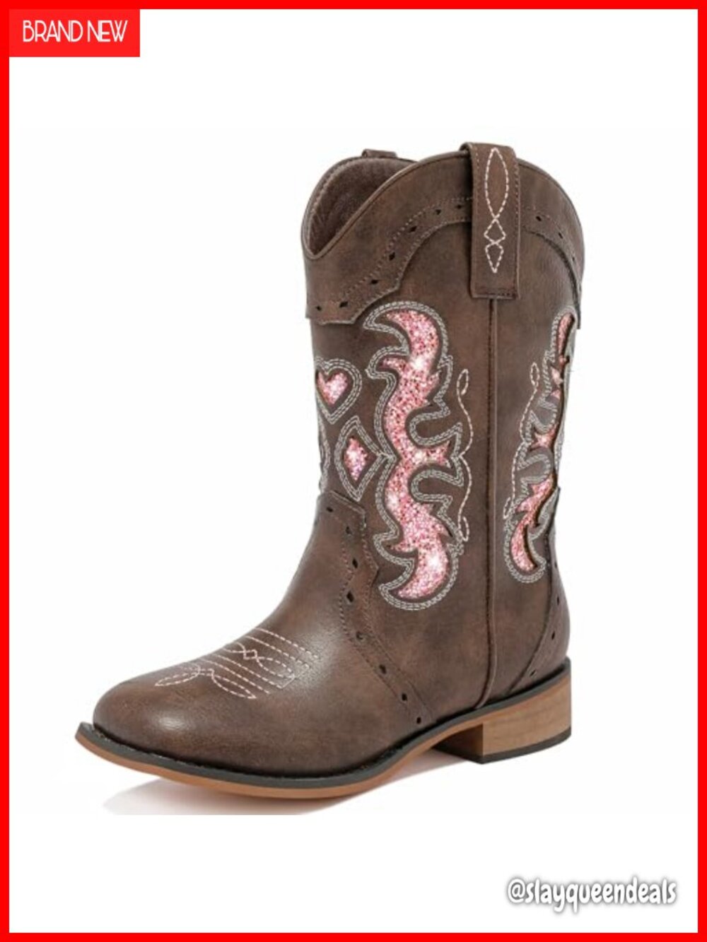 Girls Western Cowgirl Boots Square Toe Mid Calf Zip Glitter